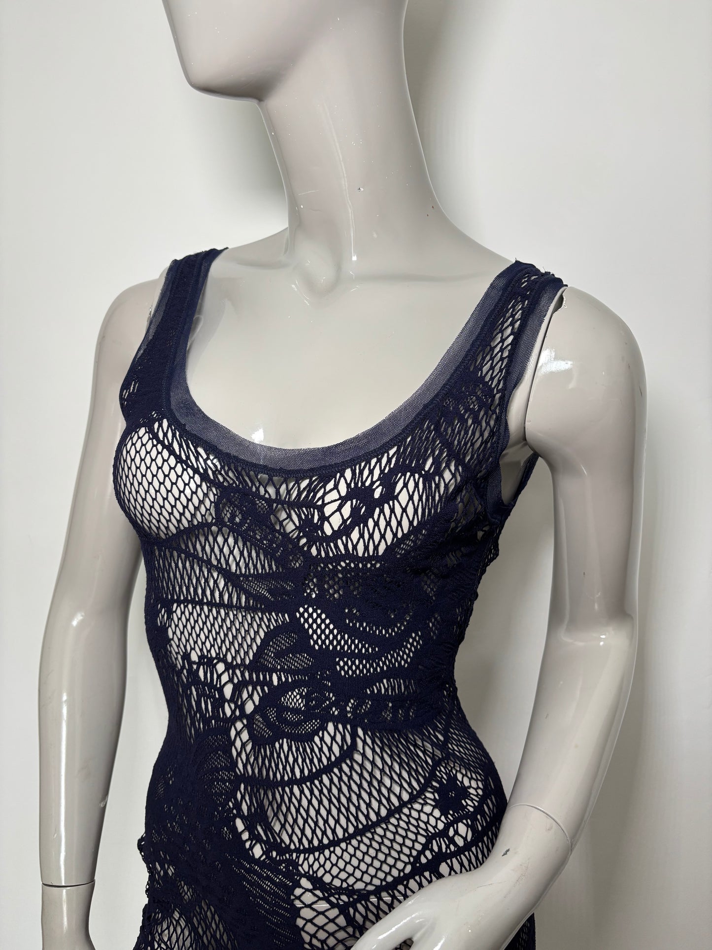 Jean Paul Gaultier Early 2000s Dark Blue Lace Mesh Dress